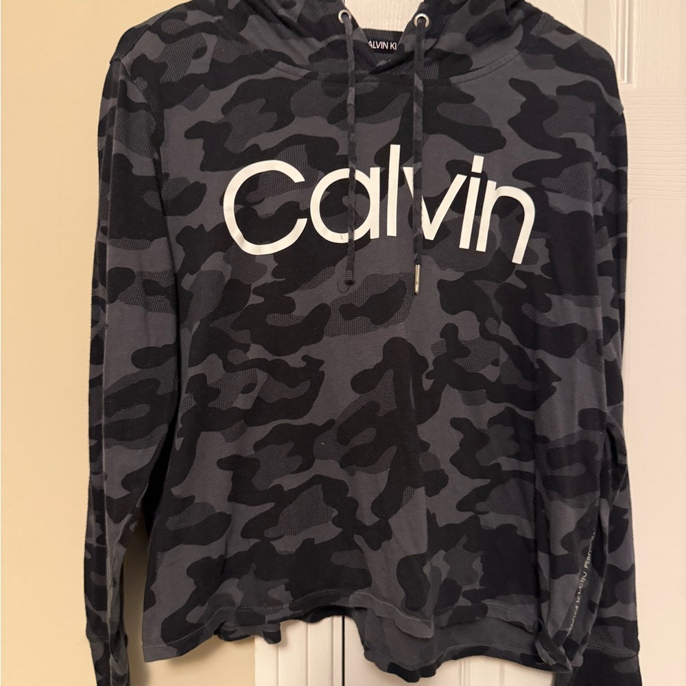 Calvin Klein Black and Gray Camouflage Hoodie